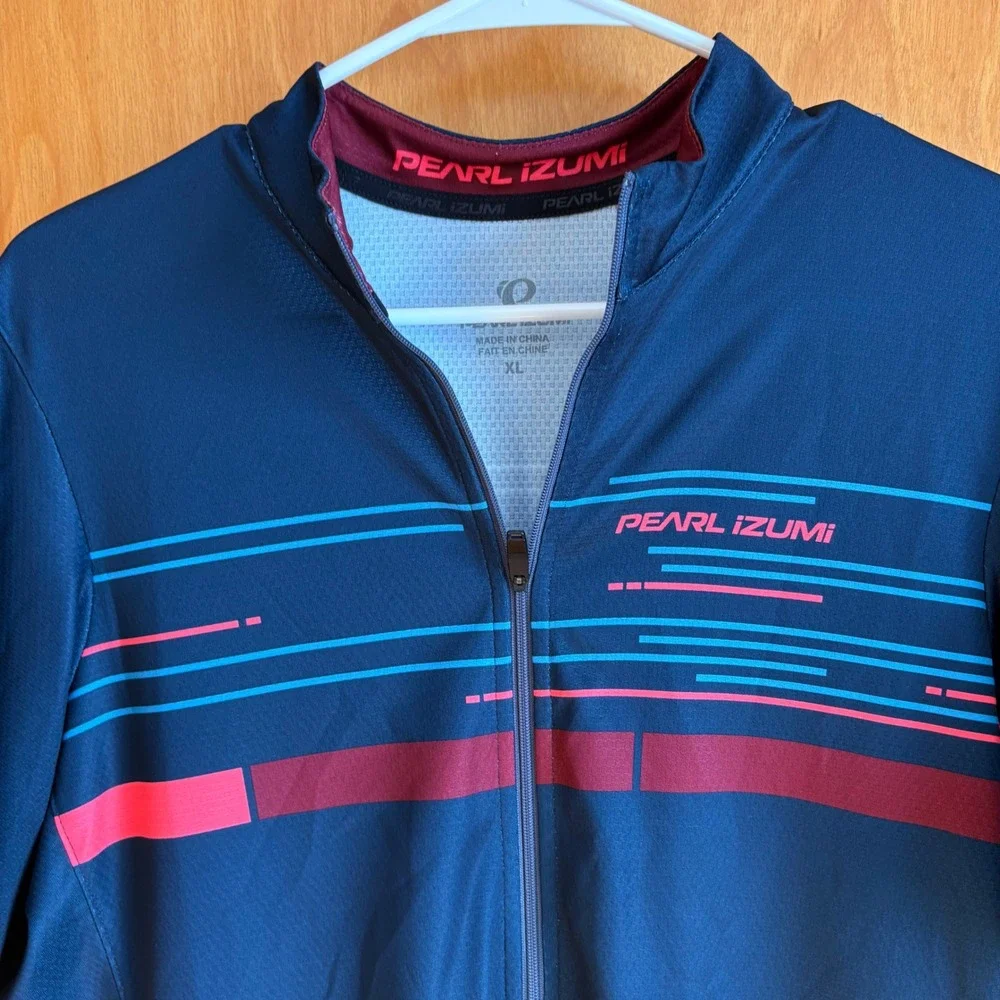 Pearl Izumi Mens Cycling Jersey Short Sleeve Navy Red Blue XL - Picture 4 of 8